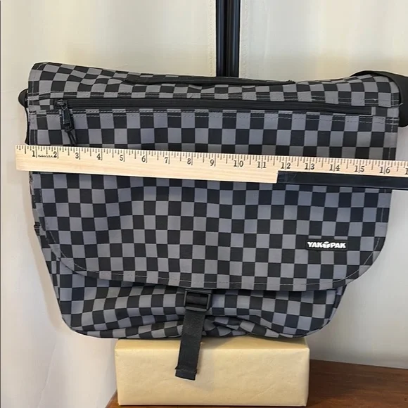 Yak Pak Black and Gray Messenger Bag with Checkered Design - Picture 3 of 7